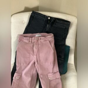 Two (2) Zara Girls Pink and black Cargo Jeans Size 13/14